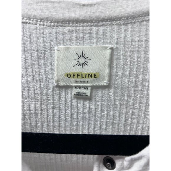 Aerie Offline XS/S Womens White Ribbed Henley Long Sleeve Top With Button Detail - Picture 6 of 11